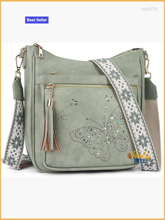Handbags - Medium Leather Crossbody Bag with Tassel, Adjustable Strap, Multi-Pocket